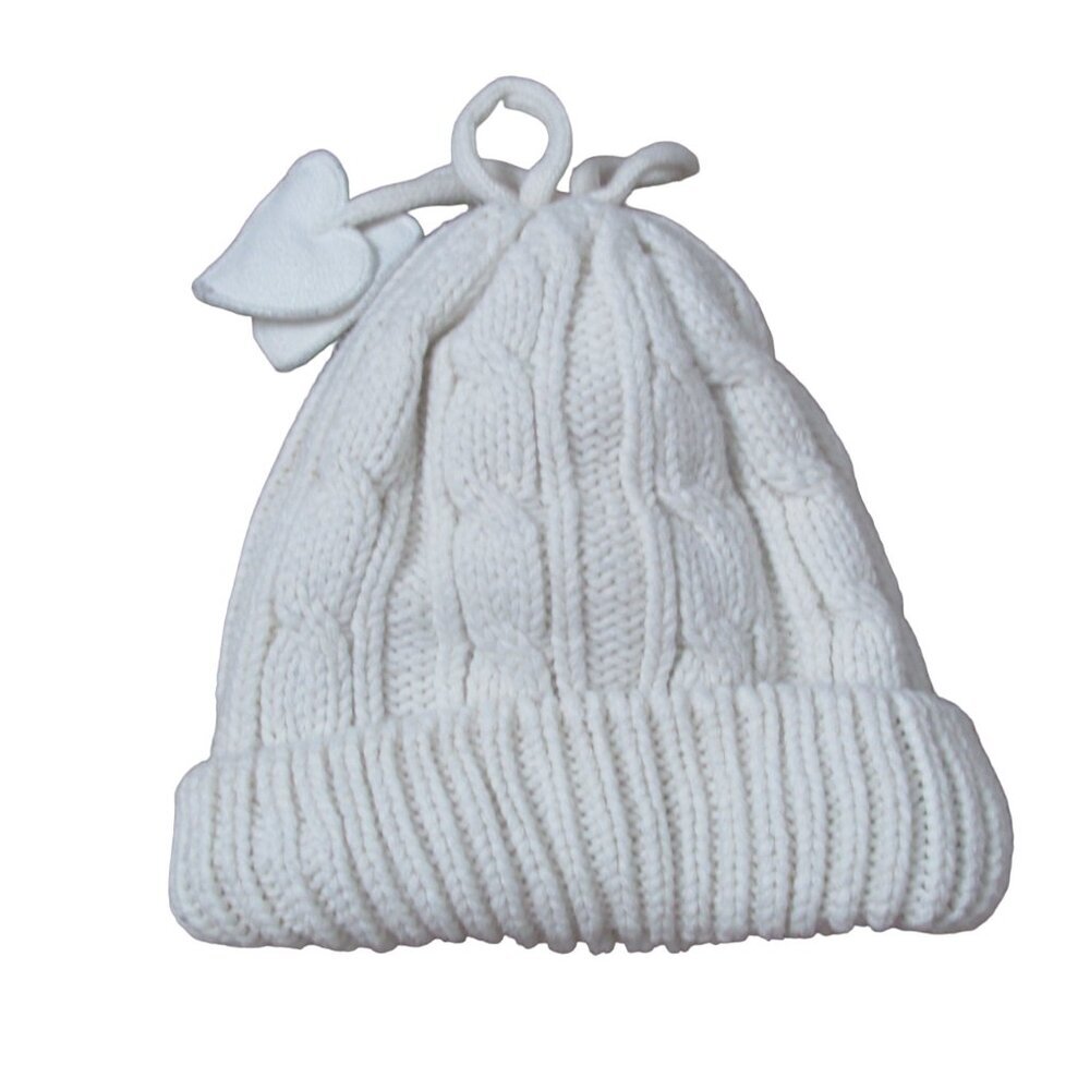 Pullover Winter Beanie Girls Size 18-24M White‎ Cream Toddler Hat Cap Hearts